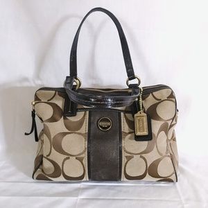 coach // signature jacquard brown satchel